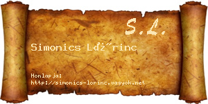 Simonics Lőrinc névjegykártya